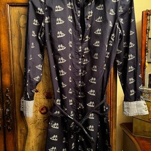Tommy Hilfiger Blue and White Sailboat Patterned Cotton Dress S(4)